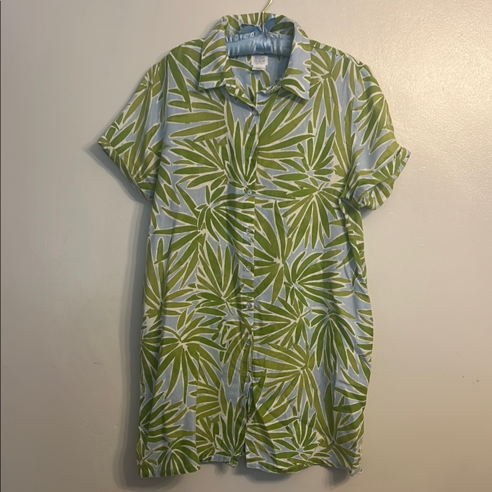 Sigrid Olsen Linen Tropical Palm Shirt Dress XL Coastal Grandma